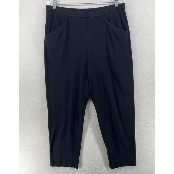 EILEEN FISHER Pants M Cotton Stretch Jersey Utility Tapered Cropped Black USA - Picture 1 of 13